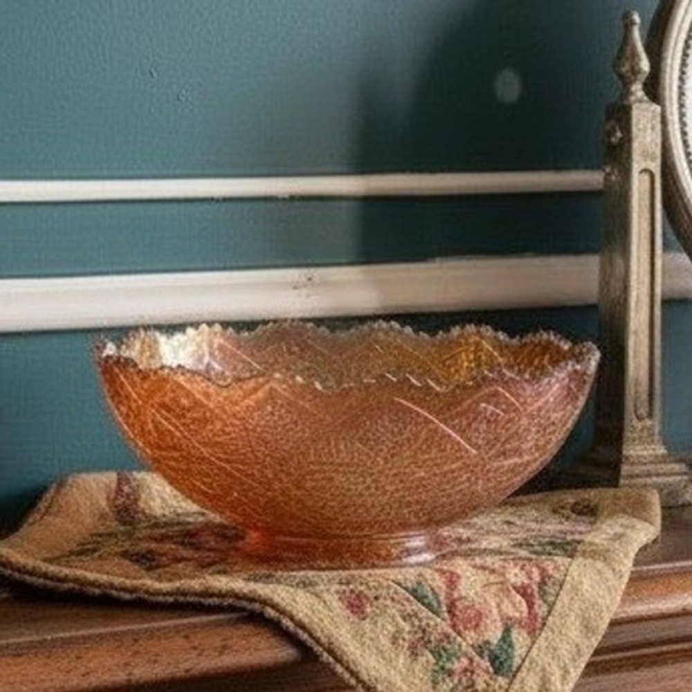 Imperial Hattie Marigold Carnival Glass Bowl, Glassware, Iridescent Centerpiece